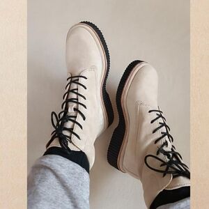 Rag & Bone Sloane Suede Combat Boots in Ecru